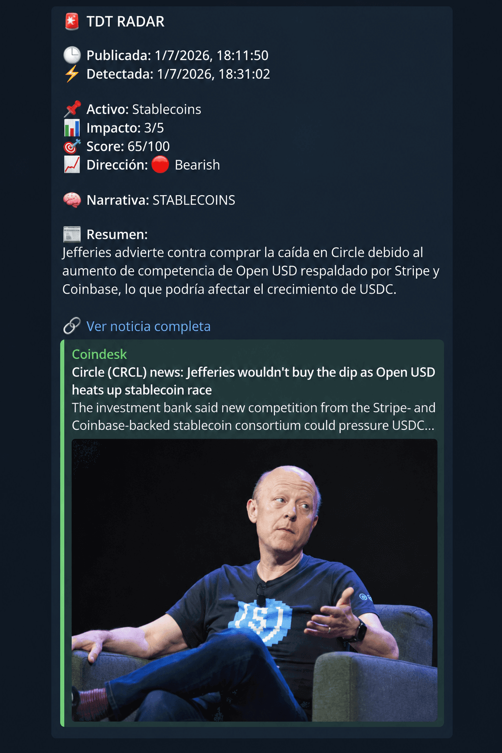 Alerta real de Radar recibida en Telegram